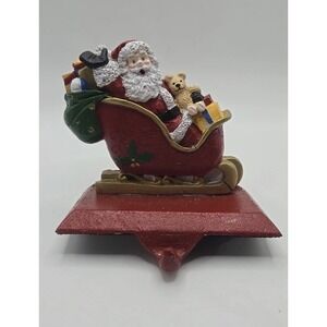 VTG Windsor Collection Stocking Holder Hanger Cast Iron Santa in Sleigh